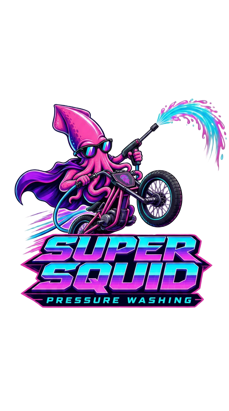 Super Squid mascot on a stunt bike